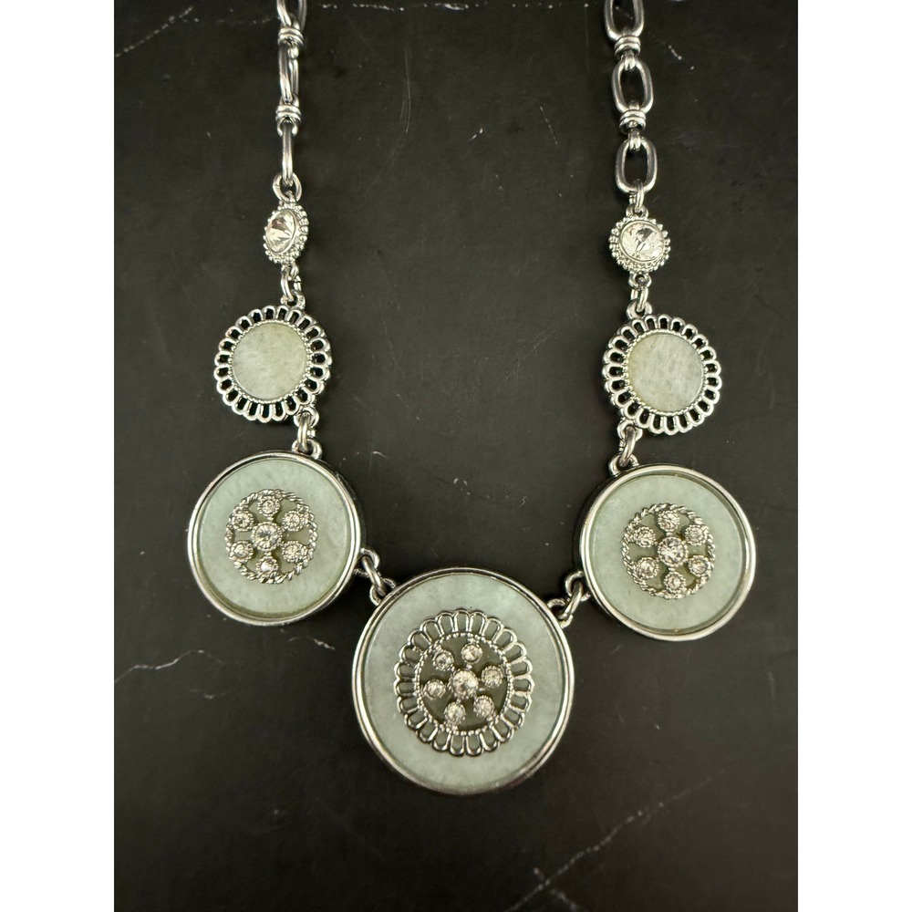 WHBM Stone Bib Choker Style Stone Rhinestone Necklace 18in Pale Blue Green